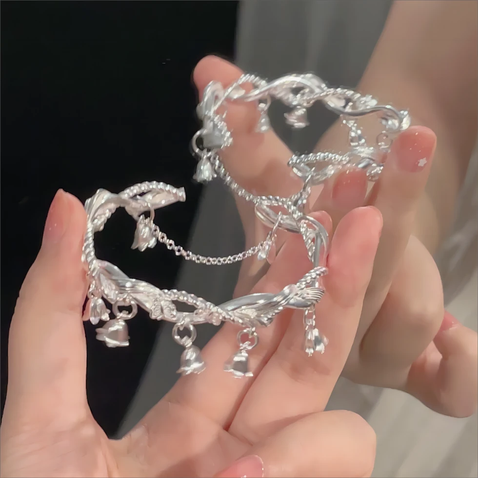 足银999铃兰花手镯新中式女铃铛纯银小众情人节送女朋友