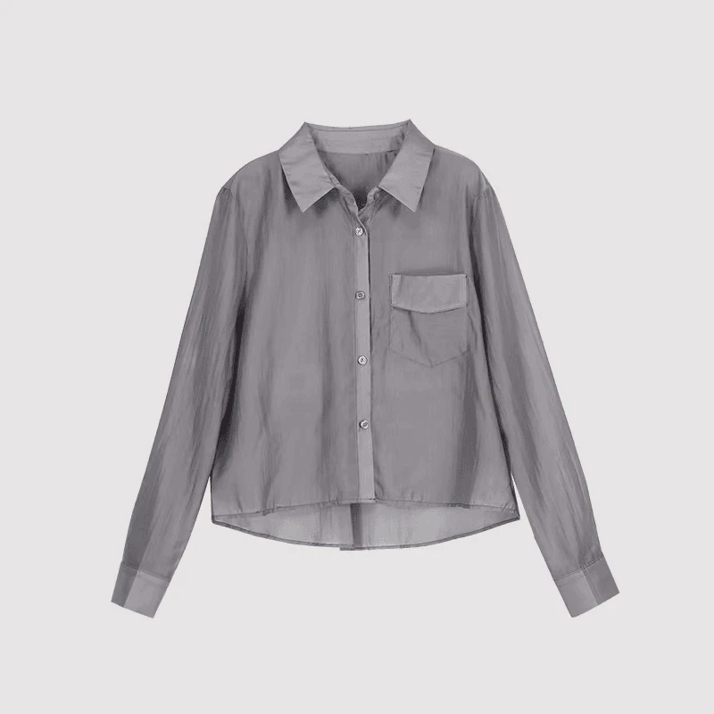 莱赛尔天丝衬衫女短款2025夏新款韩版时尚高腰显瘦小个子衬衣薄款