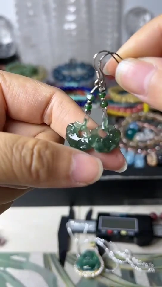 【闪购商品】翡翠耳饰银S925镶嵌矿坑51