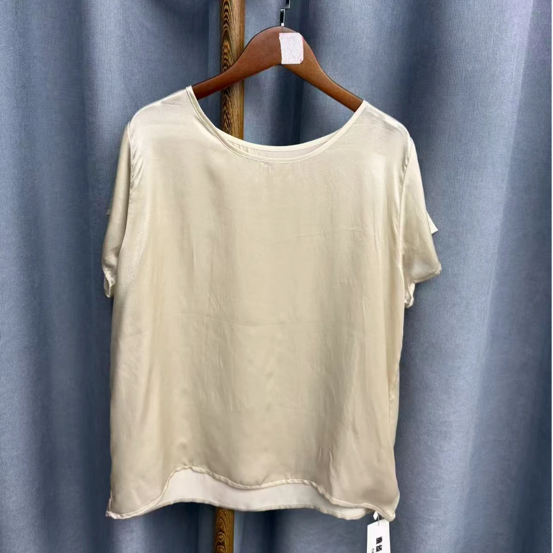 （瑕疵）秋季新款休闲时尚圆领桑蚕丝短袖上衣女H844