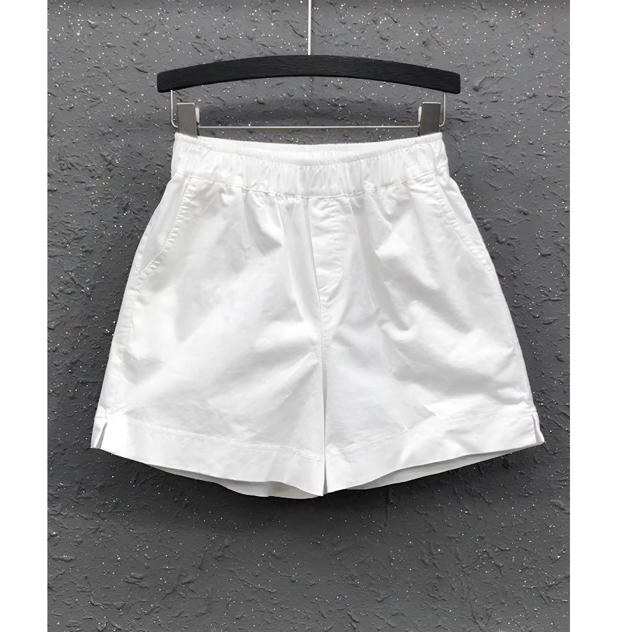 简约百搭白色短裤女2025春夏新款港味薄款宽松松紧腰阔腿热裤