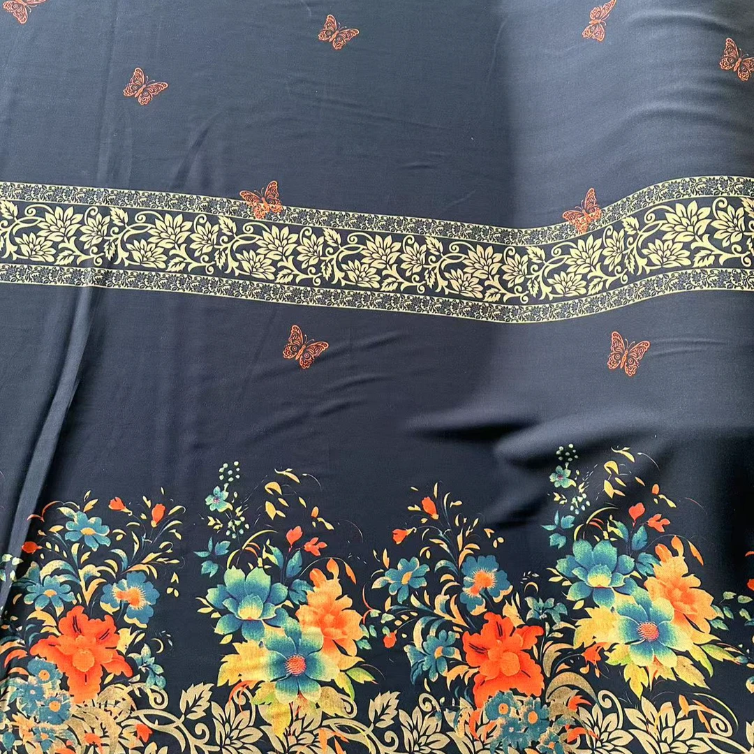 2025新品 染底香丝缎布料 定位蝴蝶花朵