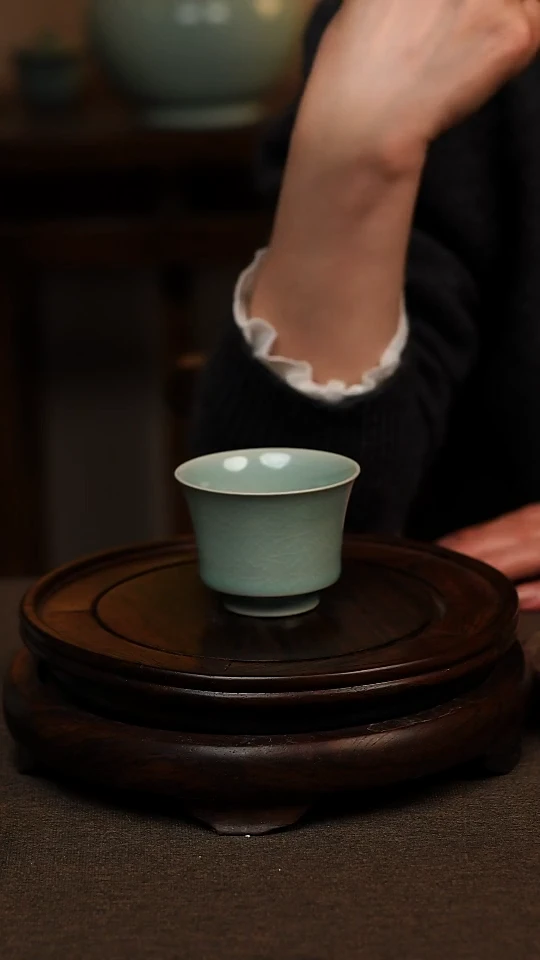 瓷片仿古青绿釉全手工融天杯70ml 一级不带礼盒