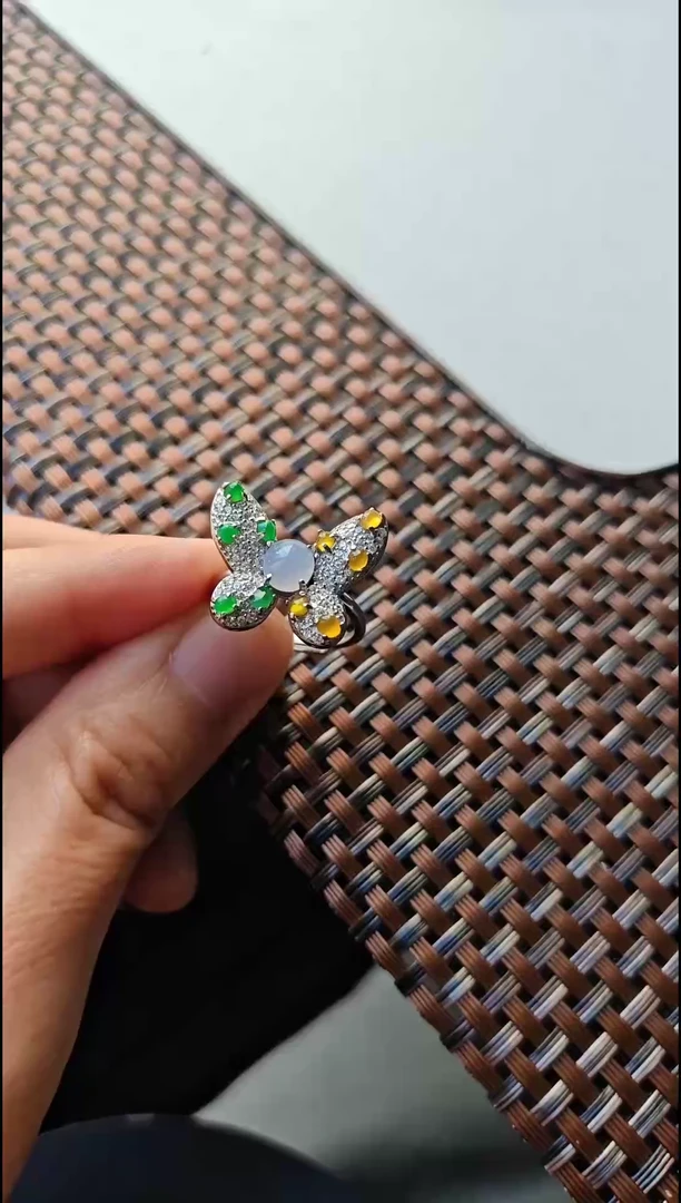 【闪购商品】翡翠戒指银S925镶嵌翡翠戒指S925银镶嵌