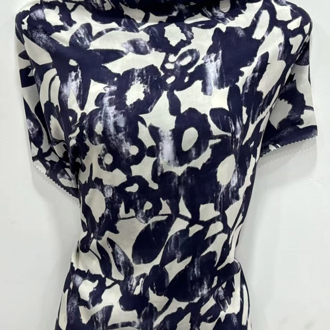 高支精品木棉 远山墨雪 数码印花面料新工艺连衣裙旗袍柔软透气