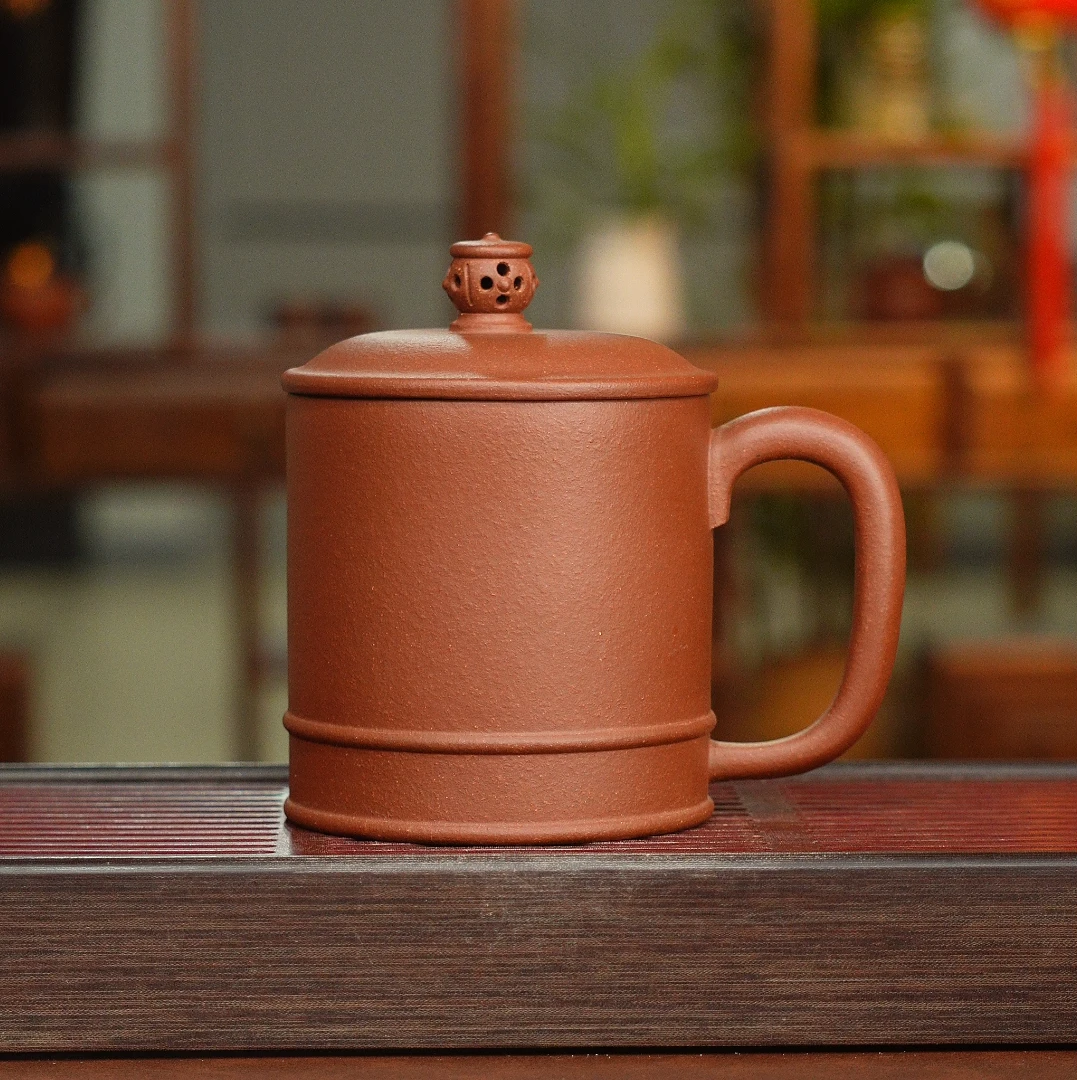 紫砂杯宜兴原矿手工盖杯红降坡上等正宗男士专用办公喝水茶杯子