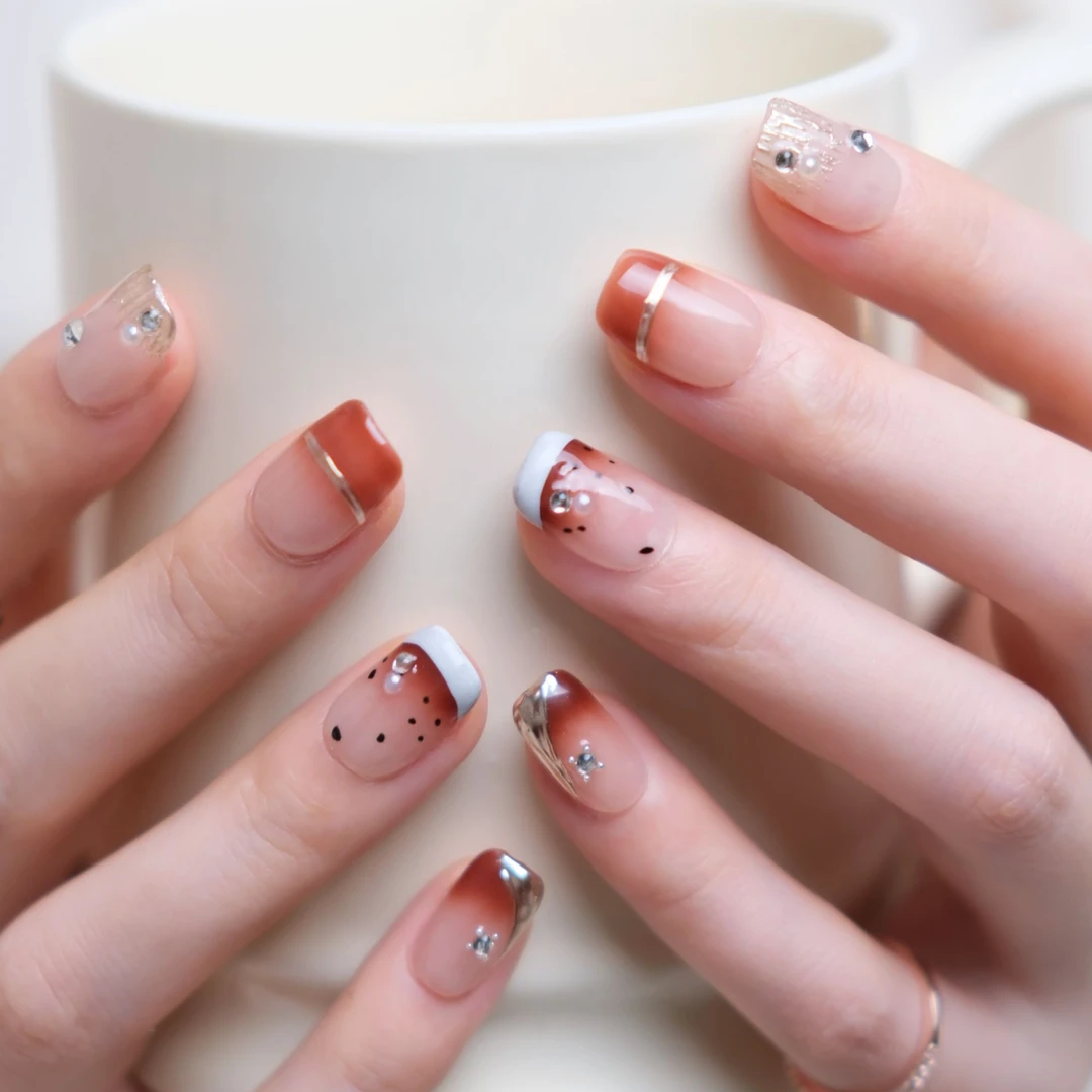 【咖啡豆豆】超绝通勤精致感|Ins风短甲纯手工穿戴甲用品