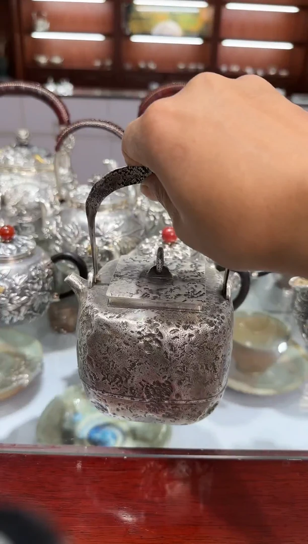 足银999精工手工诧寂风四方提梁泡茶烧水壶