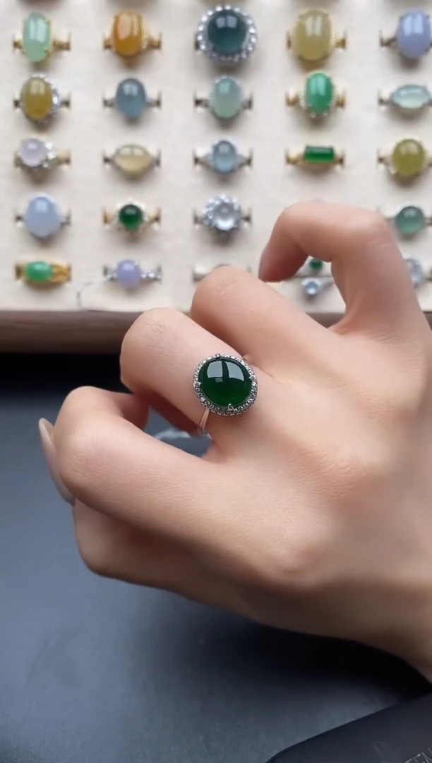 银S925镶嵌戒指翡翠一物一证一礼盒