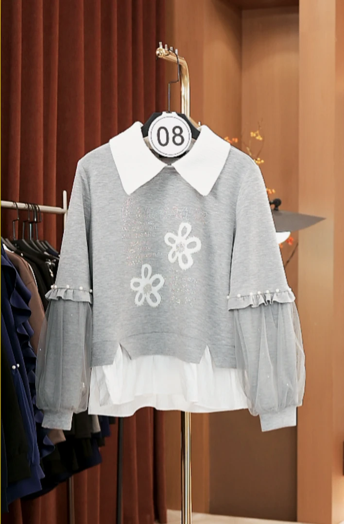 【宠粉价】设计师款女蕾丝拼接长袖卫衣小众百搭秋季女装NH-Q0472