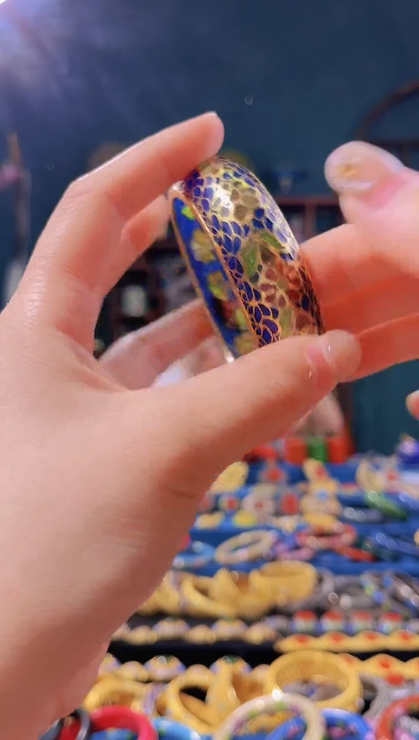 【闪购商品】脱胎手镯花卉宝蓝色圈口59-60