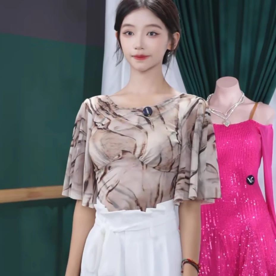 薇拉舞服夏款凉感网纱显瘦摩登舞连体练功服性感修身
