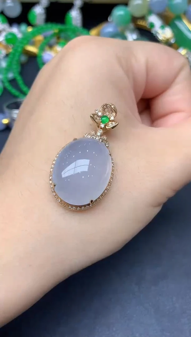 颈饰18K金镶嵌翡翠296-雪姐翡翠天天见