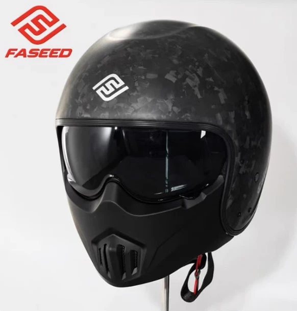 咖啡骑士联名款V1复古鬼面摩托车头盔男女士哈雷组合全盔