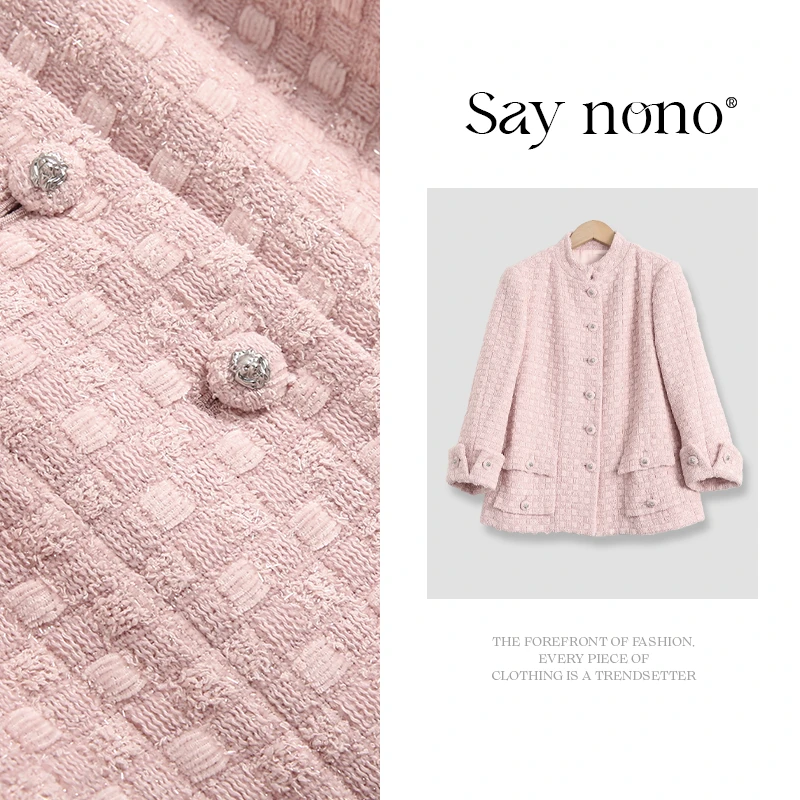 懒猫nono│Saynono 立领小香风粉色短外套/BLXF699617