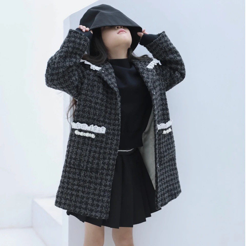 女童小香风千鸟格新款儿童学院风上衣女孩中大童外套M63035