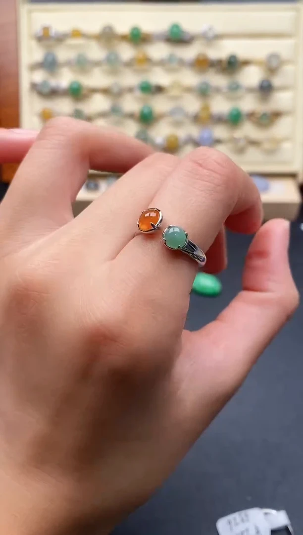 翡翠戒指银S925镶嵌天然翡翠A货88888  7-