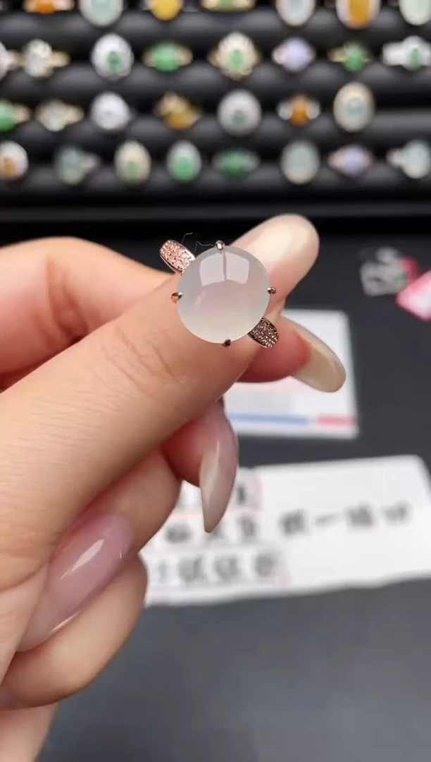 银S925镶嵌戒指翡翠一物一证一礼盒