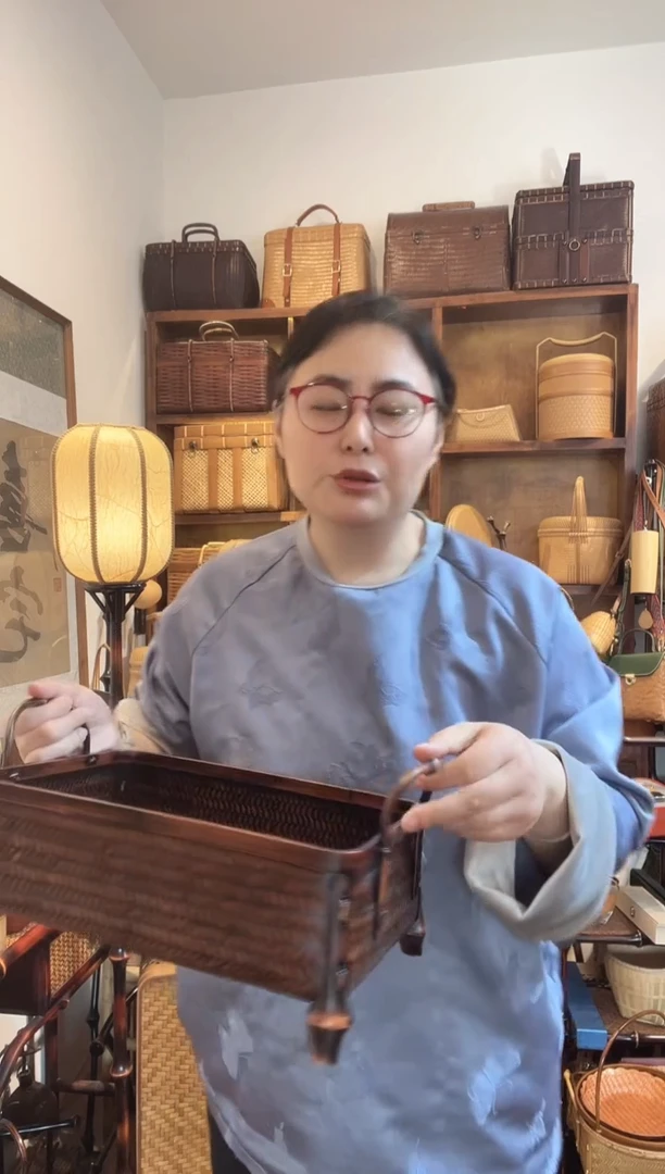 手工竹编复古双耳收纳筐