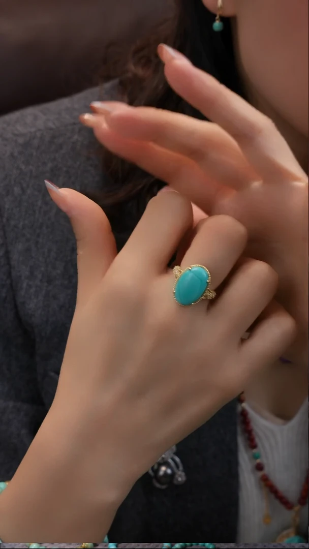 银S925镀金镶嵌绿松石戒指111111