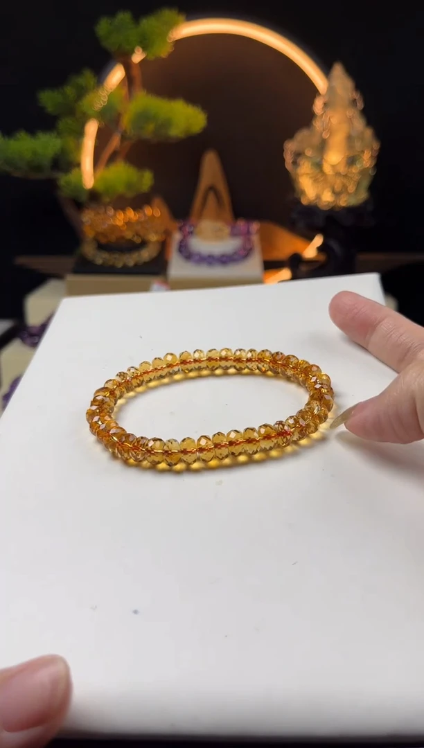 黄晶手链未镶嵌?****?天然黄水晶算盘切面金红手串7mm