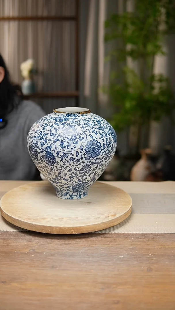 【闪购商品】陶瓷花器青花瓷缠枝莲月亮罐