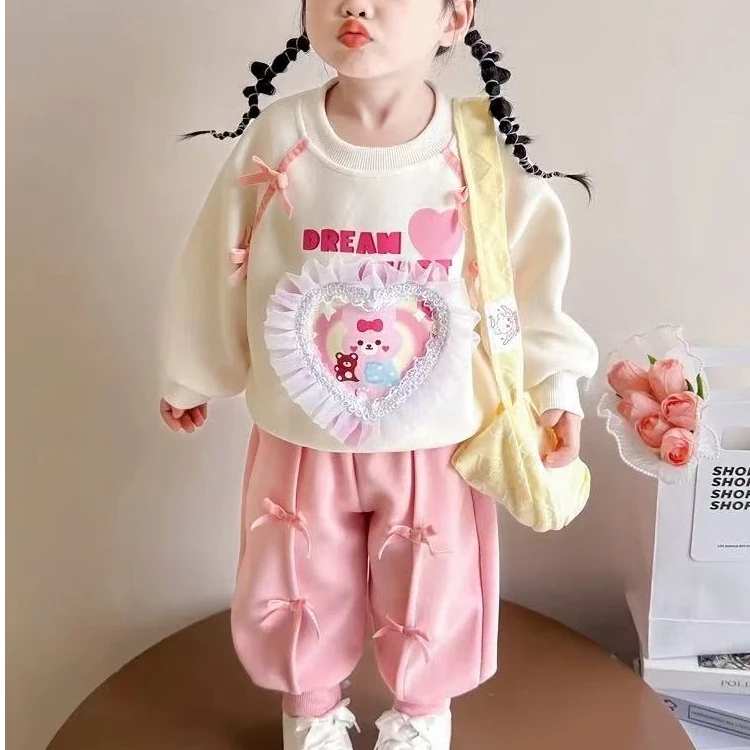 可爱卡通女童2025休闲卫衣春秋套装新款宝宝两件套洋气儿童运动