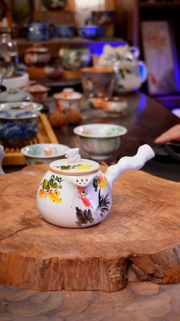 杯柿子公鸡景德镇手工手绘