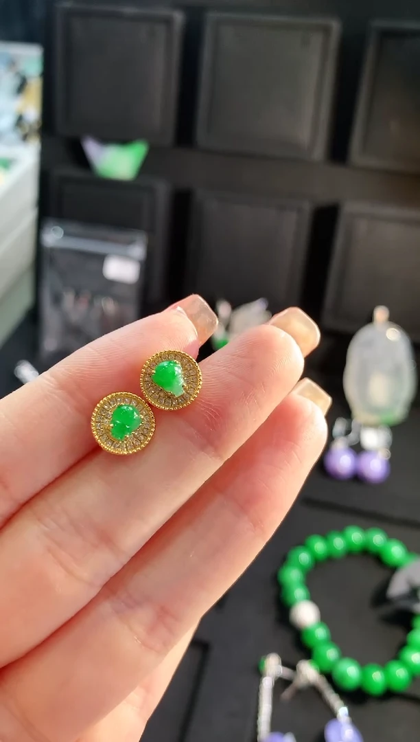 【闪购商品】翡翠耳饰18K金镶嵌耳饰