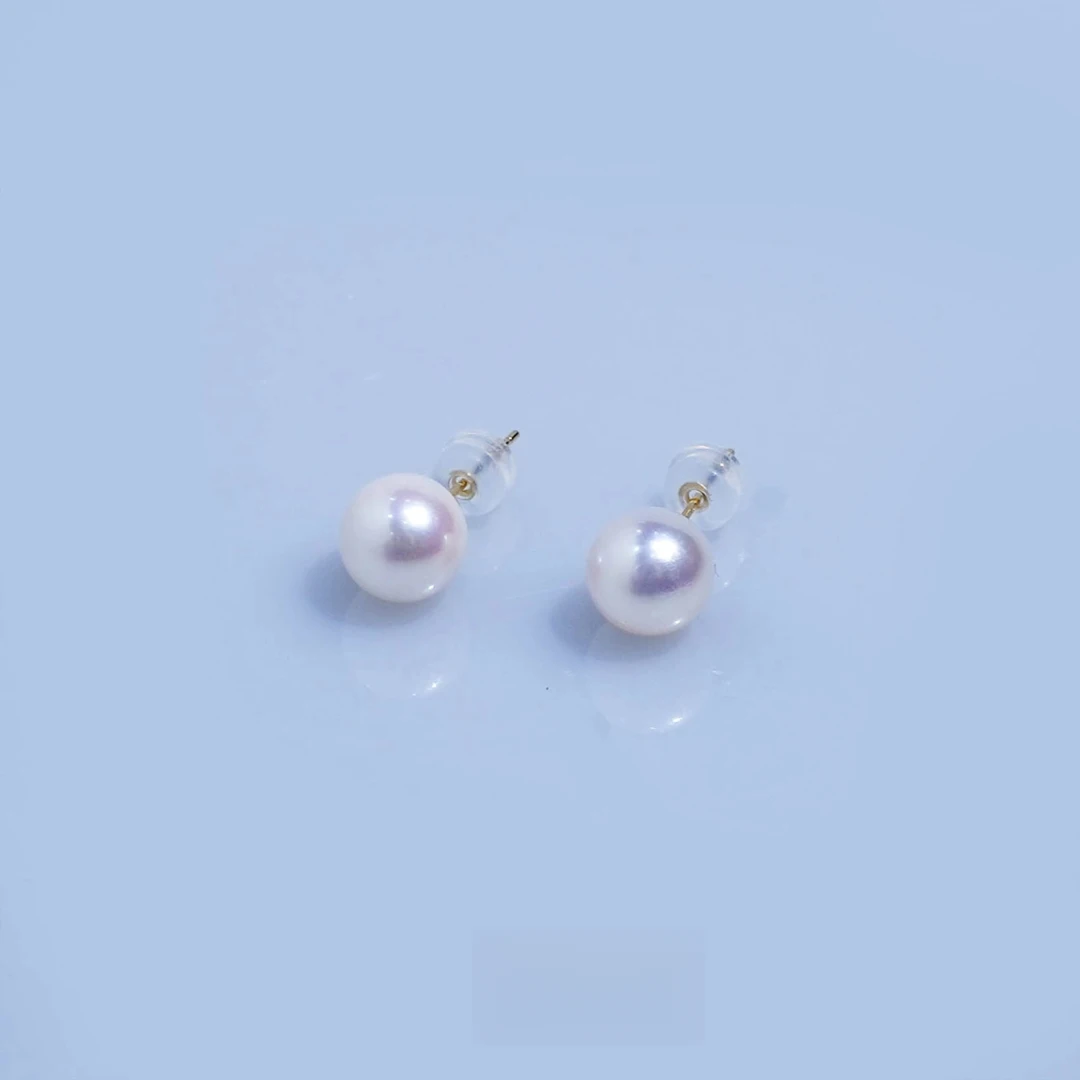 【水玥珠宝】白色经典简约海水akoya耳钉8-9mm