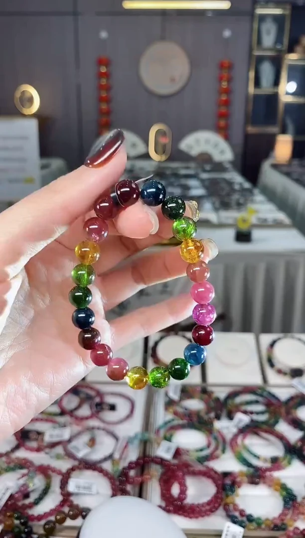 未镶嵌老矿碧玺色标彩虹单圈手串8mm+碧玺dan多样性发货一条