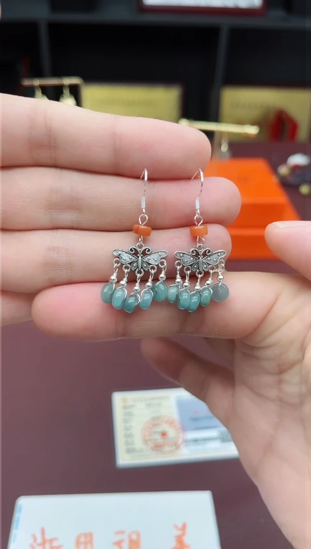 翡翠银S925镶嵌耳饰707000