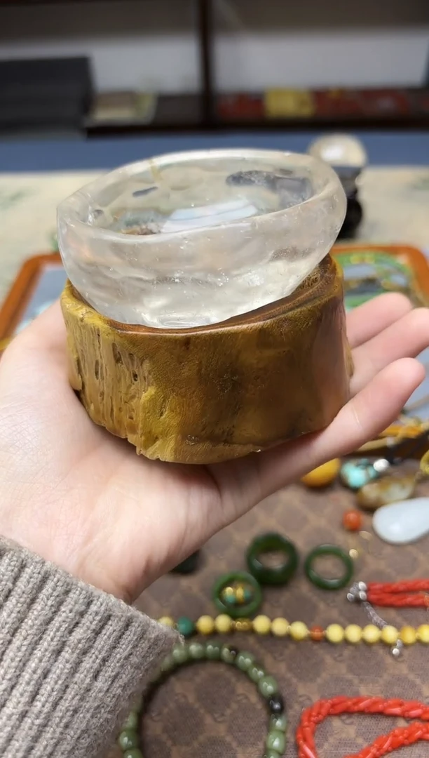未镶嵌车挂水晶拽*白水晶小碗摆件ZD配底座