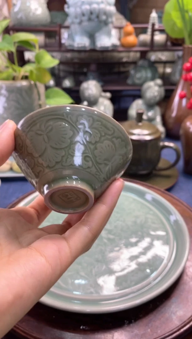 TS036 片白 牡丹纹 斗笠1只微瑕