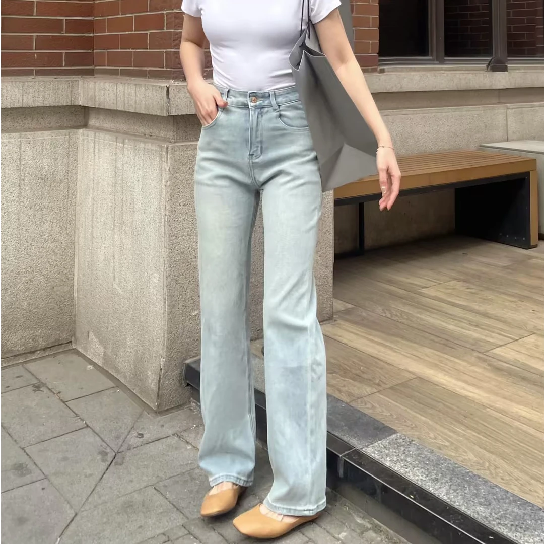 燕苹春夏季新款休闲风高腰四面弹窄版直筒显瘦薄款牛仔长裤HP9255