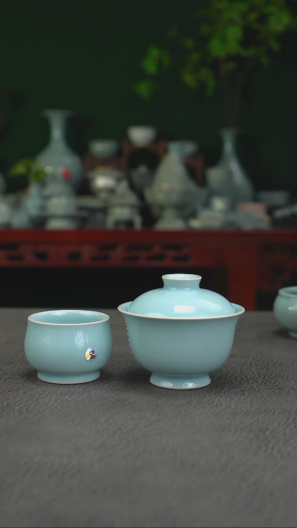 天青冰裂纹元宝两才赠微瑕单杯~帆