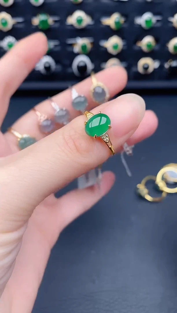 银S925镶嵌戒指翡翠天然a货翡翠12