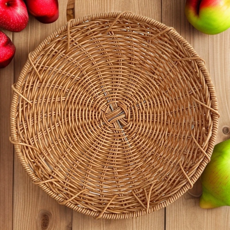 星野 日本藤编工艺手编桌面果蔬篮收纳盘