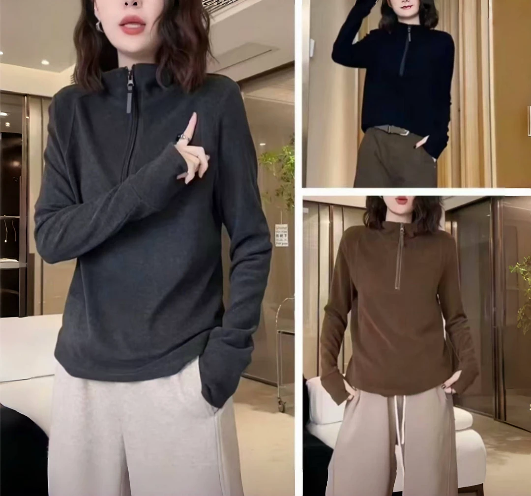 秋冬保暖立领半高领卫衣女长袖网红时尚休闲打底百搭半拉链上衣