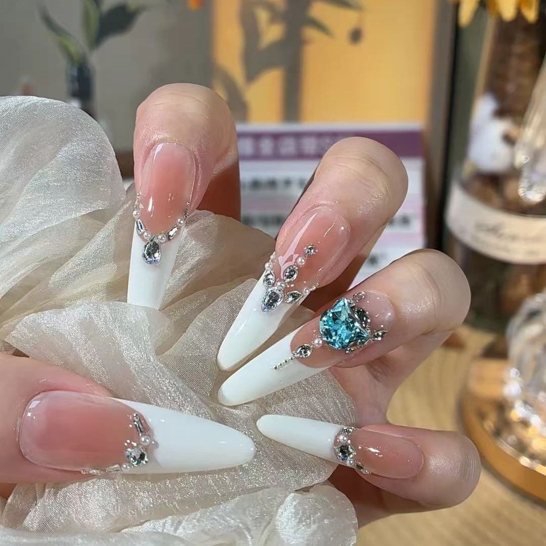 纯白诗—锆石异形钻白色法式猫猫设计-秋冬显白纯手工