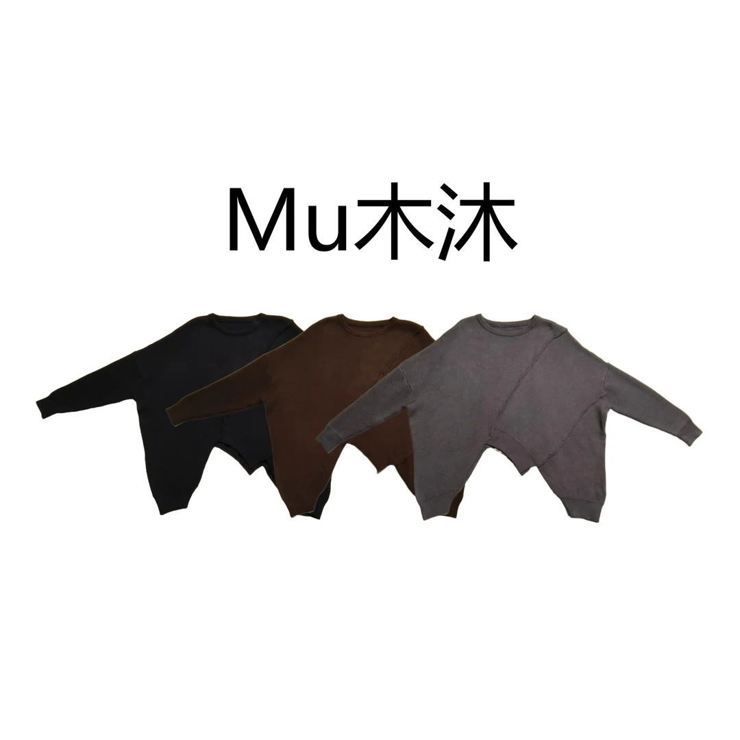Mu木沐♠新品不规则拼接套头毛衣