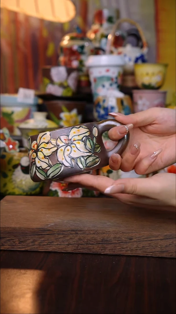 杯子陶泥垚手作 景德镇手工手绘陶瓷器物