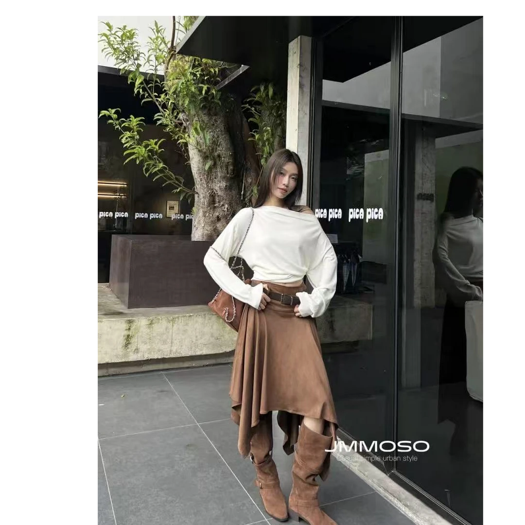 1077·麂皮绒半裙 BQ# 街头美食复古废土风腰带麂皮绒半裙·