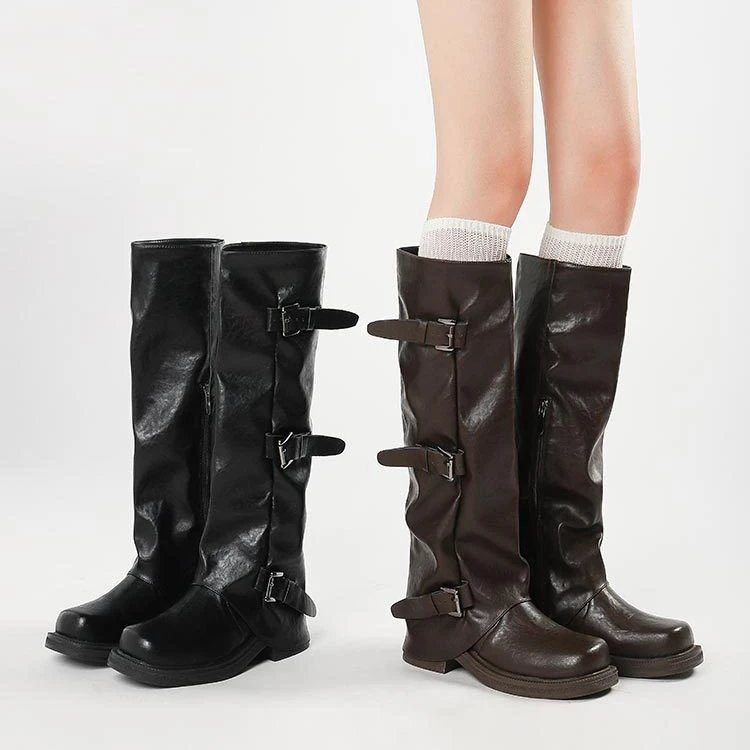厚底胖mm西部靴子女大码41大筒围骑士靴褶皱堆堆靴粗腿长筒裤管靴