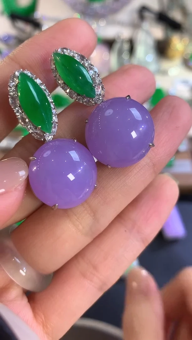 18K金镶嵌翡翠耳饰w****uA160 紫货有色差