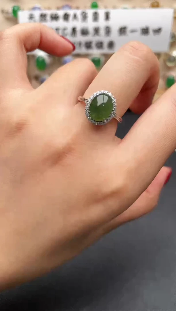 银S925镶嵌戒指翡翠一物一证一礼盒