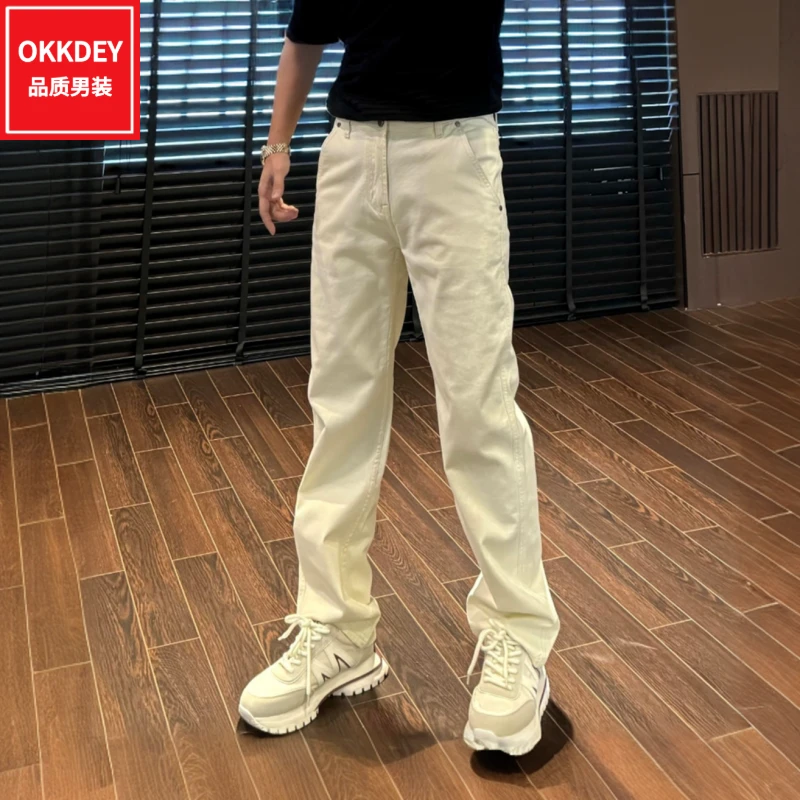 okkdey2025夏季高级感复古牛仔裤男士阔腿直筒裤轻奢简约宽松长裤