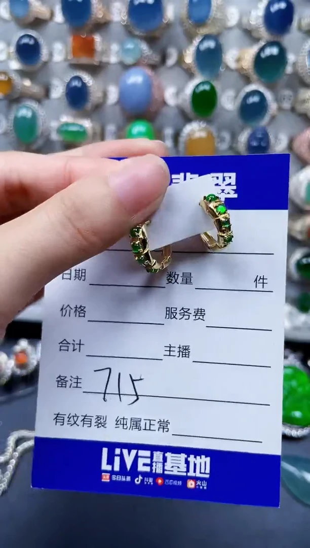 银S925镶嵌翡翠耳饰715
