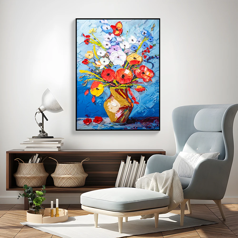 现代简约厚肌理手工油画 轻奢卧室客厅装饰画背景墙壁画花瓶6080