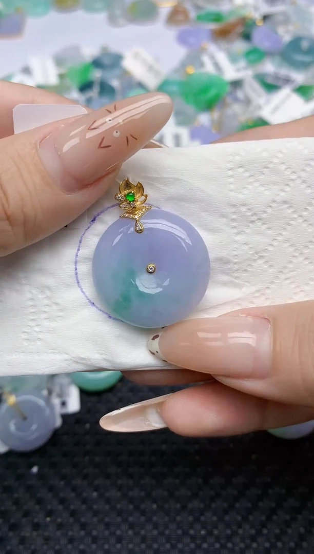 翡翠18K金镶嵌颈饰307   天然翡翠A货